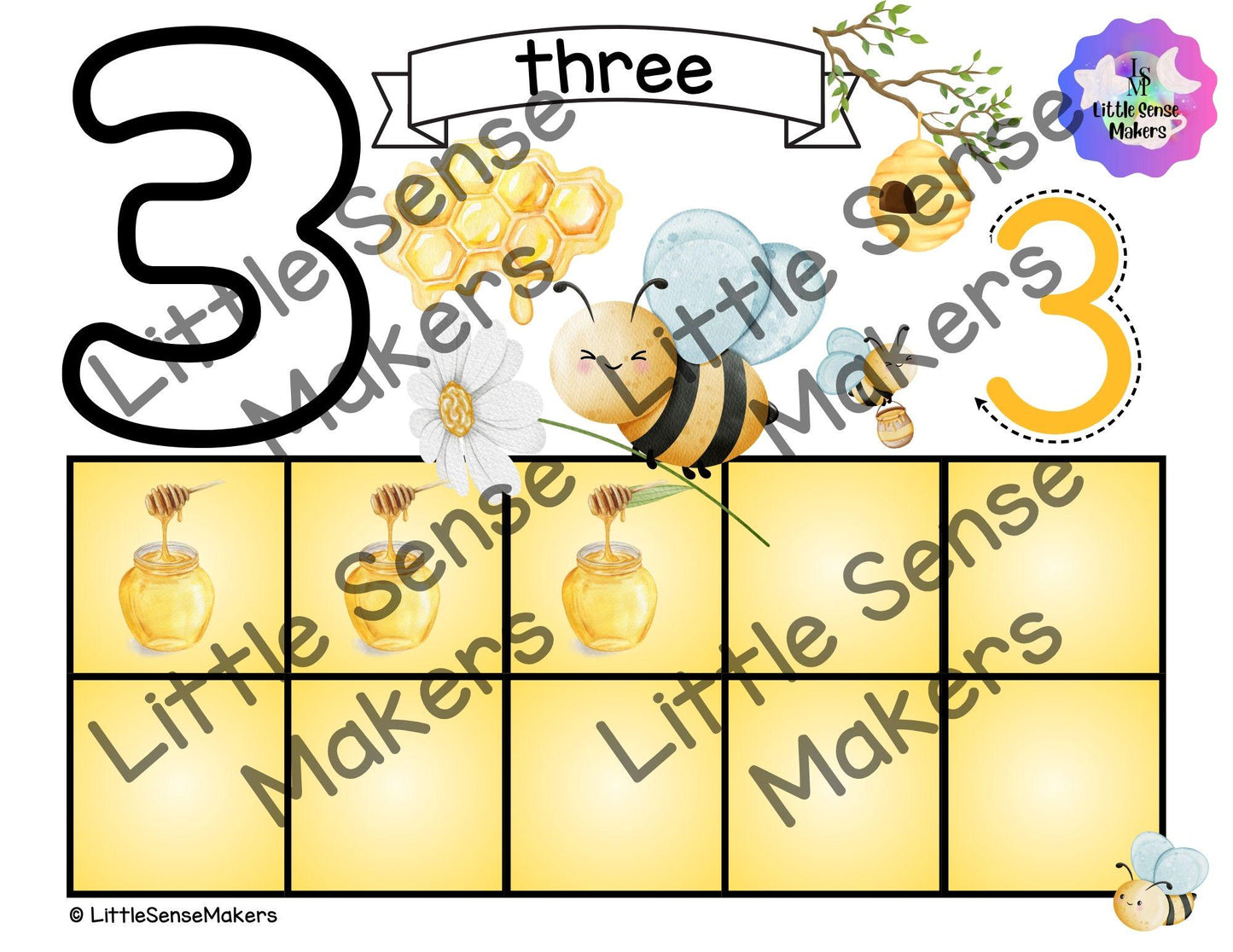 Honey Bee Counting Mats 1-20: Sensory Math Activity
