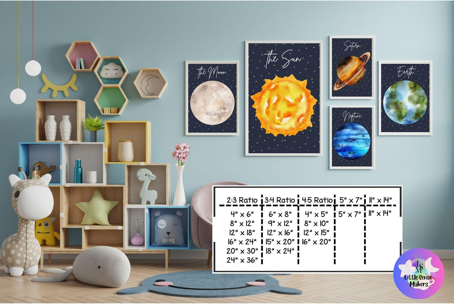Solar System Prints: Sun, Moon, Planets Wall Art (Digital Download)