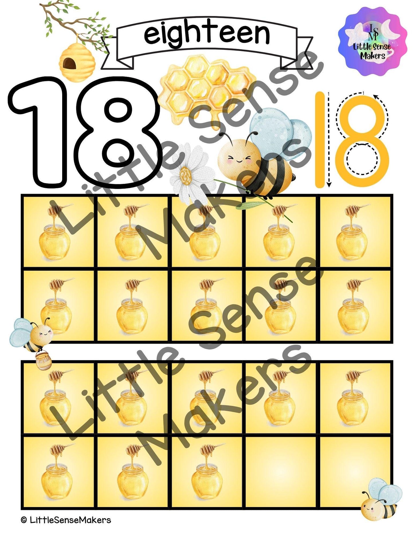 Honey Bee Counting Mats 1-20: Sensory Math Activity