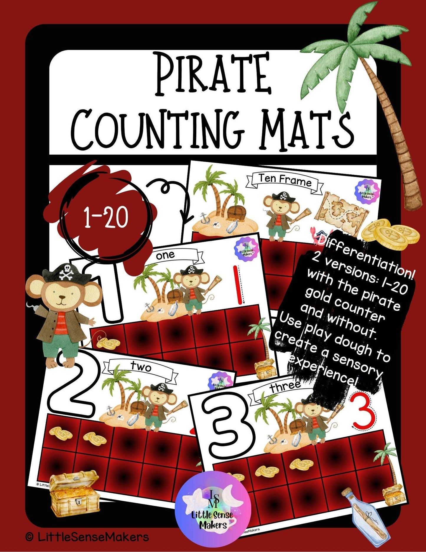 Pirate | PlayDough Counting Mats 1-20 | Math Activity | Sensory Activity