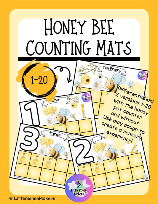 Honey Bee Counting Mats 1-20: Sensory Math Activity