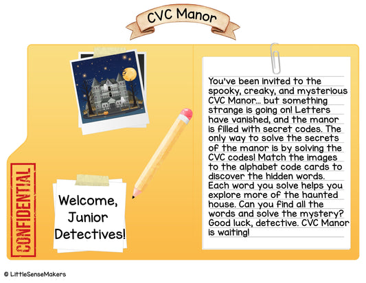Mystery at CVC Manor | CVC Words | Reading Activity | Short Vowels Practice | Decoding CVC Words | Halloween Literacy Activity | Alphabet Activity