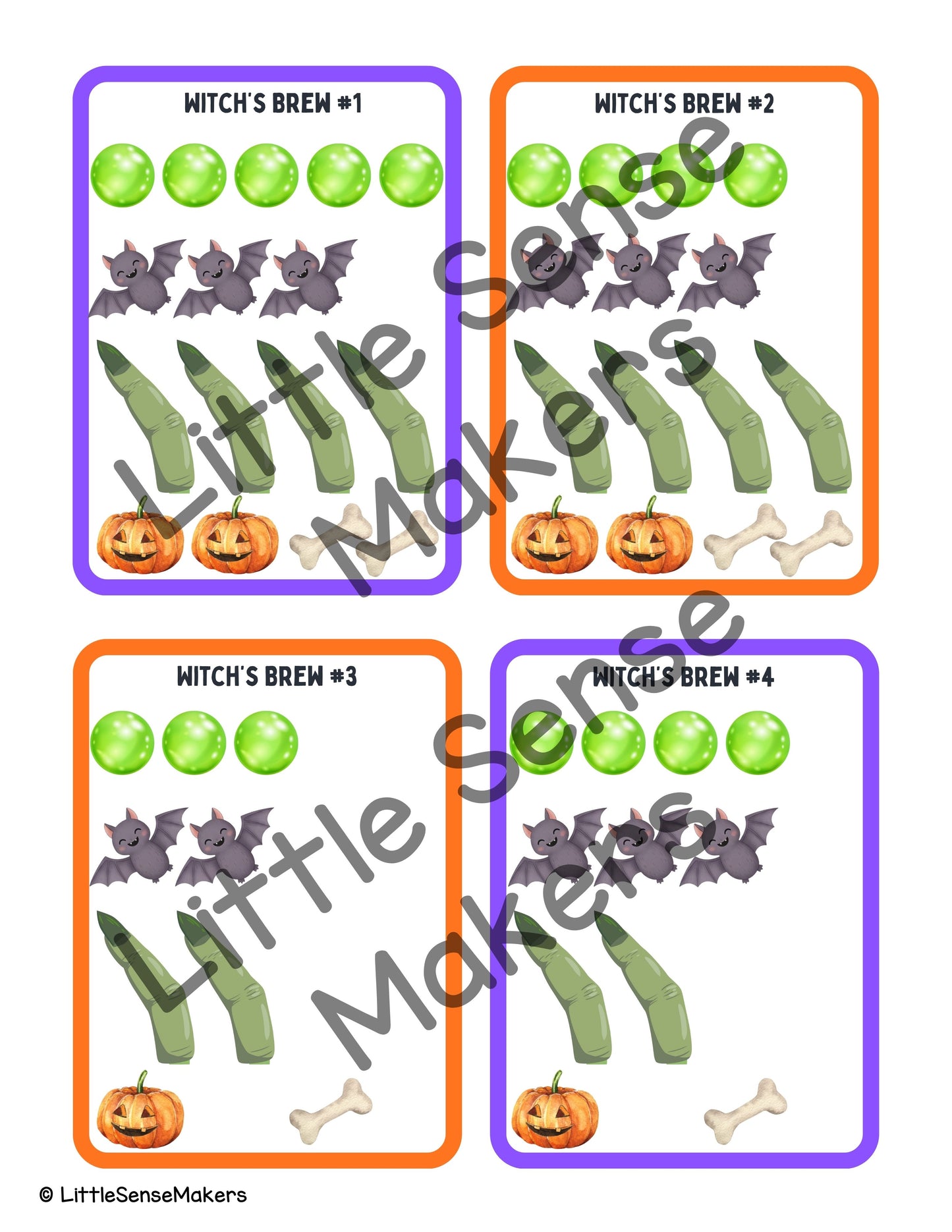 Witch's Brew Kit Math Task Cards for Counting