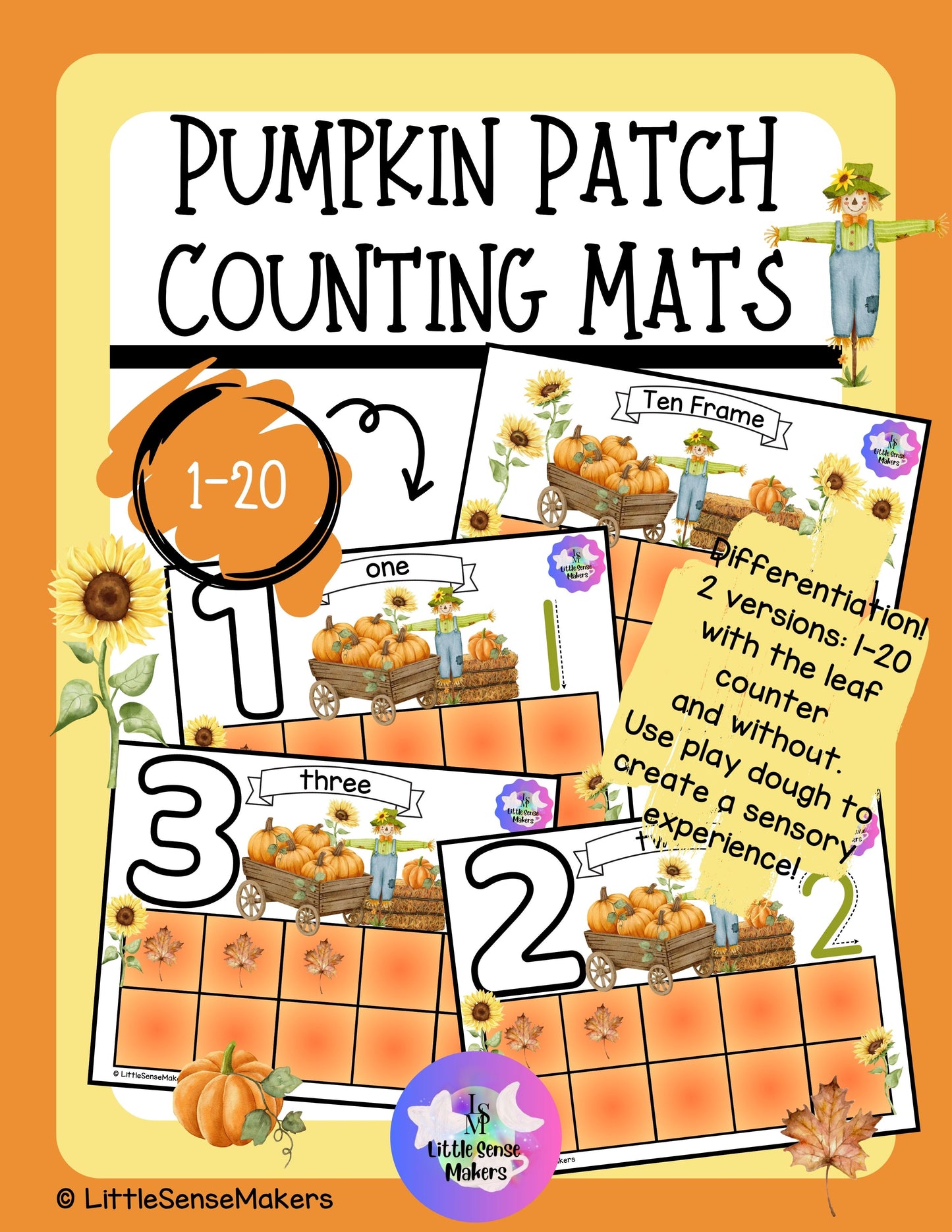 Pumpkin Patch | PlayDough Counting Mats 1-20 | Math Activity | Sensory Activity