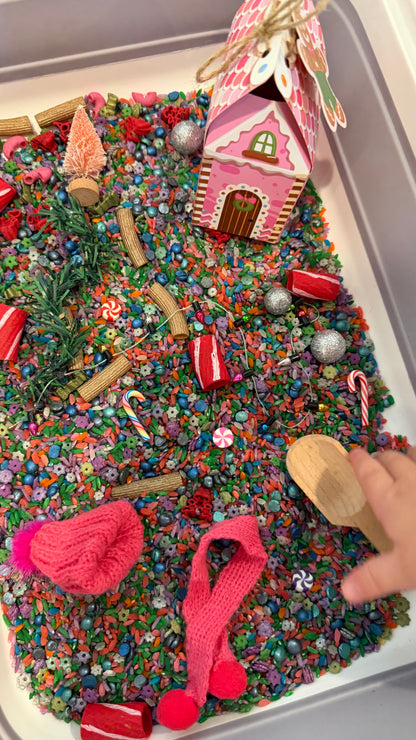 Sugar Plum Christmas Sensory Bin Kit: Hand-Dyed Fillers, Whimsical Pink Christmas Accessories
