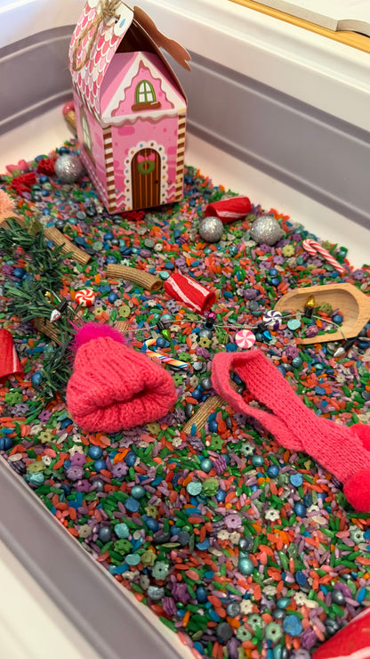 Sugar Plum Christmas Sensory Bin Kit: Hand-Dyed Fillers, Whimsical Pink Christmas Accessories