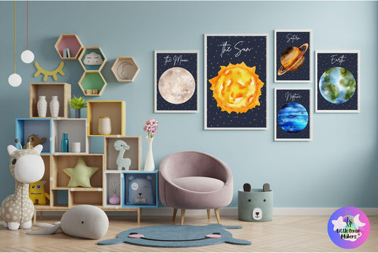 Solar System Prints: Sun, Moon, Planets Wall Art (Digital Download)