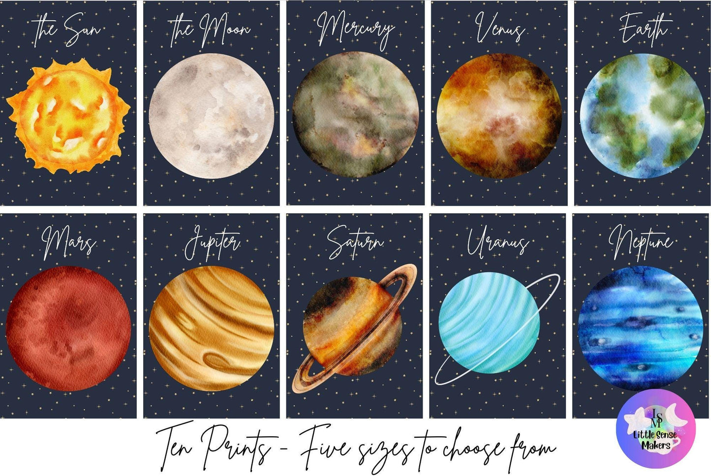 Solar System Prints: Sun, Moon, Planets Wall Art (Digital Download)