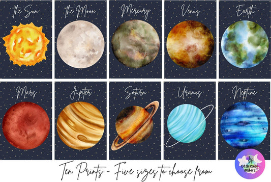 Solar System Prints: Sun, Moon, Planets Wall Art (Digital Download)